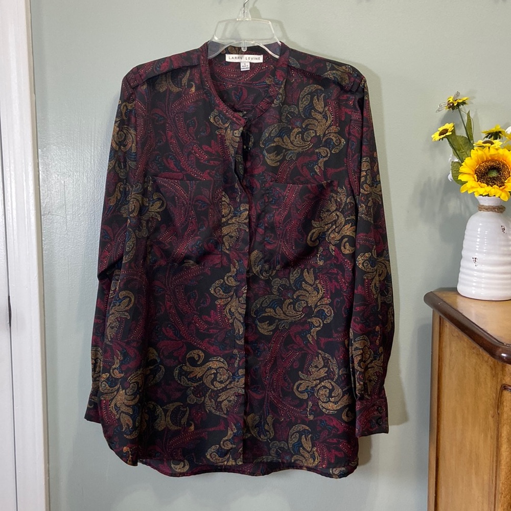 Larry Levine Women’s Button Down Long Sleeve Blouse Size XL